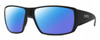 Profile View of Smith Optics Guides Choice Designer Polarized Sunglasses with Custom Cut Blue Mirror Lenses in Matte Black Unisex Rectangle Full Rim Acetate 62 mm