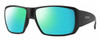 Profile View of Smith Optics Guides Choice S Designer Polarized Reading Sunglasses with Custom Cut Powered Green Mirror Lenses in Matte Black Unisex Rectangle Full Rim Acetate 58 mm