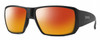 Profile View of Smith Optics Guides Choice S Designer Polarized Sunglasses with Custom Cut Red Mirror Lenses in Matte Black Unisex Rectangle Full Rim Acetate 58 mm