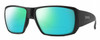 Profile View of Smith Optics Guides Choice S Designer Polarized Reading Sunglasses with Custom Cut Powered Green Mirror Lenses in Matte Black Unisex Rectangle Full Rim Acetate 58 mm