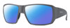 Profile View of Smith Optics Guides Choice S Designer Polarized Sunglasses with Custom Cut Blue Mirror Lenses in Matte Cement Grey Unisex Rectangle Full Rim Acetate 58 mm