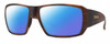 Profile View of Smith Optics Guides Choice S Designer Polarized Sunglasses with Custom Cut Blue Mirror Lenses in Matte Tortoise Havana Brown Gold Unisex Rectangle Full Rim Acetate 58 mm