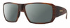 Profile View of Smith Optics Guides Choice S Designer Polarized Sunglasses with Custom Cut Smoke Grey Lenses in Matte Tortoise Havana Brown Gold Unisex Rectangle Full Rim Acetate 58 mm