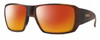 Profile View of Smith Optics Guides Choice S Designer Polarized Sunglasses with Custom Cut Red Mirror Lenses in Matte Tortoise Havana Brown Gold Unisex Rectangle Full Rim Acetate 58 mm