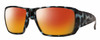 Profile View of Smith Optics Guides Choice S Designer Polarized Sunglasses with Custom Cut Red Mirror Lenses in Sky Tortoise Havana Blue Black Marble Unisex Rectangle Full Rim Acetate 58 mm