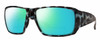 Profile View of Smith Optics Guides Choice S Designer Polarized Reading Sunglasses with Custom Cut Powered Green Mirror Lenses in Sky Tortoise Havana Blue Black Marble Unisex Rectangle Full Rim Acetate 58 mm