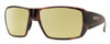Profile View of Smith Optics Guides Choice S Designer Polarized Reading Sunglasses with Custom Cut Powered Sun Flower Yellow Lenses in Tortoise Havana Brown Gold Unisex Rectangle Full Rim Acetate 58 mm