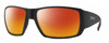 Profile View of Smith Optics Guides Choice XL Designer Polarized Sunglasses with Custom Cut Red Mirror Lenses in Matte Black Unisex Rectangle Full Rim Acetate 63 mm