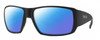 Profile View of Smith Optics Guides Choice XL Designer Polarized Sunglasses with Custom Cut Blue Mirror Lenses in Matte Black Unisex Rectangle Full Rim Acetate 63 mm