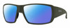 Profile View of Smith Optics Guides Choice XL Designer Polarized Sunglasses with Custom Cut Blue Mirror Lenses in Matte Moss Green Unisex Rectangle Full Rim Acetate 63 mm