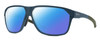 Profile View of Smith Optics Leadout Pivlock Designer Polarized Sunglasses with Custom Cut Blue Mirror Lenses in Matte Stone/Moss Green Blue Grey Unisex Square Full Rim Acetate 63 mm