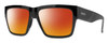 Profile View of Smith Optics Lineup Designer Polarized Sunglasses with Custom Cut Red Mirror Lenses in Gloss Black Unisex Square Full Rim Acetate 58 mm