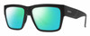 Profile View of Smith Optics Lineup Designer Polarized Reading Sunglasses with Custom Cut Powered Green Mirror Lenses in Matte Black Unisex Square Full Rim Acetate 58 mm