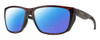 Profile View of Smith Optics Longfin Designer Polarized Reading Sunglasses with Custom Cut Powered Blue Mirror Lenses in Matte Tortoise Havana Brown Gold Unisex Wrap Full Rim Acetate 59 mm