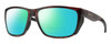 Profile View of Smith Optics Longfin Designer Polarized Reading Sunglasses with Custom Cut Powered Green Mirror Lenses in Matte Tortoise Havana Brown Gold Unisex Wrap Full Rim Acetate 59 mm