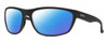 Profile View of Smith Optics Redding Designer Polarized Reading Sunglasses with Custom Cut Powered Blue Mirror Lenses in Matte Black Unisex Wrap Full Rim Acetate 65 mm