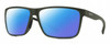 Profile View of Smith Optics Riptide Designer Polarized Sunglasses with Custom Cut Blue Mirror Lenses in Matte Moss Green Unisex Rectangle Full Rim Acetate 61 mm