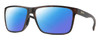 Profile View of Smith Optics Riptide Designer Polarized Sunglasses with Custom Cut Blue Mirror Lenses in Matte Tortoise Havana Brown Gold Unisex Rectangle Full Rim Acetate 61 mm