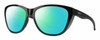 Profile View of Smith Optics Shoal Designer Polarized Reading Sunglasses with Custom Cut Powered Green Mirror Lenses in Gloss Black Unisex Oval Full Rim Acetate 58 mm