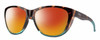 Profile View of Smith Optics Shoal Designer Polarized Sunglasses with Custom Cut Red Mirror Lenses in Opal Fade Tortoise Havana Brown Gold Blue Unisex Oval Full Rim Acetate 58 mm