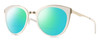Profile View of Smith Optics Somerset Designer Polarized Reading Sunglasses with Custom Cut Powered Green Mirror Lenses in White Gold Ladies Cateye Full Rim Stainless Steel 53 mm