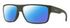 Profile View of Smith Optics Soundtrack Designer Polarized Sunglasses with Custom Cut Blue Mirror Lenses in Matte Moss Green Unisex Rectangle Full Rim Acetate 61 mm