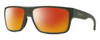 Profile View of Smith Optics Soundtrack Designer Polarized Sunglasses with Custom Cut Red Mirror Lenses in Matte Moss Green Unisex Rectangle Full Rim Acetate 61 mm