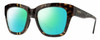 Profile View of Smith Optics Sway Designer Polarized Reading Sunglasses with Custom Cut Powered Green Mirror Lenses in Alpine Tortoise Havana Matte Brown Gold Ladies Cateye Full Rim Acetate 52 mm