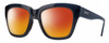 Profile View of Smith Optics Sway Designer Polarized Sunglasses with Custom Cut Red Mirror Lenses in French Navy Crystal Dark Blue Ladies Cateye Full Rim Acetate 52 mm