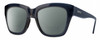 Profile View of Smith Optics Sway Designer Polarized Reading Sunglasses with Custom Cut Powered Smoke Grey Lenses in French Navy Crystal Dark Blue Ladies Cateye Full Rim Acetate 52 mm