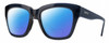 Profile View of Smith Optics Sway Designer Polarized Reading Sunglasses with Custom Cut Powered Blue Mirror Lenses in French Navy Crystal Dark Blue Ladies Cateye Full Rim Acetate 52 mm