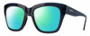 Profile View of Smith Optics Sway Designer Polarized Reading Sunglasses with Custom Cut Powered Green Mirror Lenses in French Navy Crystal Dark Blue Ladies Cateye Full Rim Acetate 52 mm