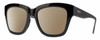 Profile View of Smith Optics Sway Designer Polarized Sunglasses with Custom Cut Amber Brown Lenses in Gloss Black Ladies Cateye Full Rim Acetate 52 mm