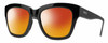 Profile View of Smith Optics Sway Designer Polarized Sunglasses with Custom Cut Red Mirror Lenses in Gloss Black Ladies Cateye Full Rim Acetate 52 mm