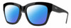 Profile View of Smith Optics Sway Designer Polarized Sunglasses with Custom Cut Blue Mirror Lenses in Gloss Black Ladies Cateye Full Rim Acetate 52 mm