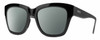 Profile View of Smith Optics Sway Designer Polarized Sunglasses with Custom Cut Smoke Grey Lenses in Gloss Black Ladies Cateye Full Rim Acetate 52 mm
