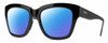 Profile View of Smith Optics Sway Designer Polarized Reading Sunglasses with Custom Cut Powered Blue Mirror Lenses in Gloss Black Ladies Cateye Full Rim Acetate 52 mm