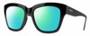 Profile View of Smith Optics Sway Designer Polarized Reading Sunglasses with Custom Cut Powered Green Mirror Lenses in Gloss Black Ladies Cateye Full Rim Acetate 52 mm