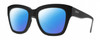 Profile View of Smith Optics Sway Designer Polarized Sunglasses with Custom Cut Blue Mirror Lenses in Matte Black Ladies Cateye Full Rim Acetate 52 mm