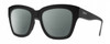 Profile View of Smith Optics Sway Designer Polarized Reading Sunglasses with Custom Cut Powered Smoke Grey Lenses in Matte Black Ladies Cateye Full Rim Acetate 52 mm