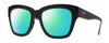 Profile View of Smith Optics Sway Designer Polarized Reading Sunglasses with Custom Cut Powered Green Mirror Lenses in Matte Black Ladies Cateye Full Rim Acetate 52 mm