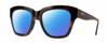 Profile View of Smith Optics Sway Designer Polarized Reading Sunglasses with Custom Cut Powered Blue Mirror Lenses in Tortoise Havana Brown Gold Ladies Cateye Full Rim Acetate 52 mm