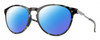 Profile View of Smith Optics Wander Designer Polarized Sunglasses with Custom Cut Blue Mirror Lenses in Sky Tortoise Havana Blue Black Marble Unisex Round Full Rim Acetate 55 mm