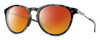 Profile View of Smith Optics Wander Designer Polarized Sunglasses with Custom Cut Red Mirror Lenses in Sky Tortoise Havana Blue Black Marble Unisex Round Full Rim Acetate 55 mm