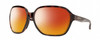 Profile View of Smith Optics Whitney Designer Polarized Sunglasses with Custom Cut Red Mirror Lenses in Tortoise Havana Brown Gold Ladies Oversized Full Rim Acetate 61 mm