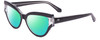 Profile View of SITO SHADES ALLNIGHTER Designer Polarized Reading Sunglasses with Custom Cut Powered Green Mirror Lenses in Black Clear Crystal Ladies Cat Eye Full Rim Acetate 56 mm