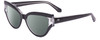 Profile View of SITO SHADES ALLNIGHTER Designer Polarized Reading Sunglasses with Custom Cut Powered Smoke Grey Lenses in Black Clear Crystal Ladies Cat Eye Full Rim Acetate 56 mm