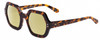 Profile View of SITO SHADES FOXY Designer Polarized Reading Sunglasses with Custom Cut Powered Sun Flower Yellow Lenses in Honey Tortoise Havana Ladies Square Full Rim Acetate 52 mm