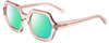 Profile View of SITO SHADES FOXY Designer Polarized Reading Sunglasses with Custom Cut Powered Green Mirror Lenses in Sirocco Pink Crystal Ladies Square Full Rim Acetate 52 mm