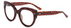 Profile View of SITO SHADES GOOD LIFE Designer Progressive Lens Prescription Rx Eyeglasses in Amber Cheetah Ladies Round Full Rim Acetate 54 mm